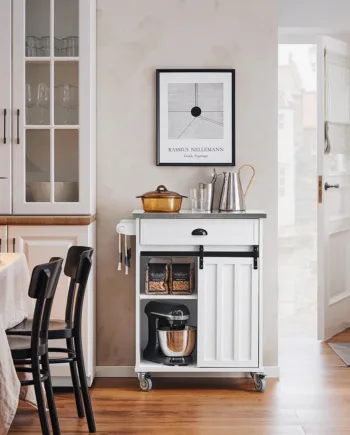 Smart Serveringsvogn   Køkkenø   Industrielt Look  Stålbordplade  L69xb46xh92cm  Hvid