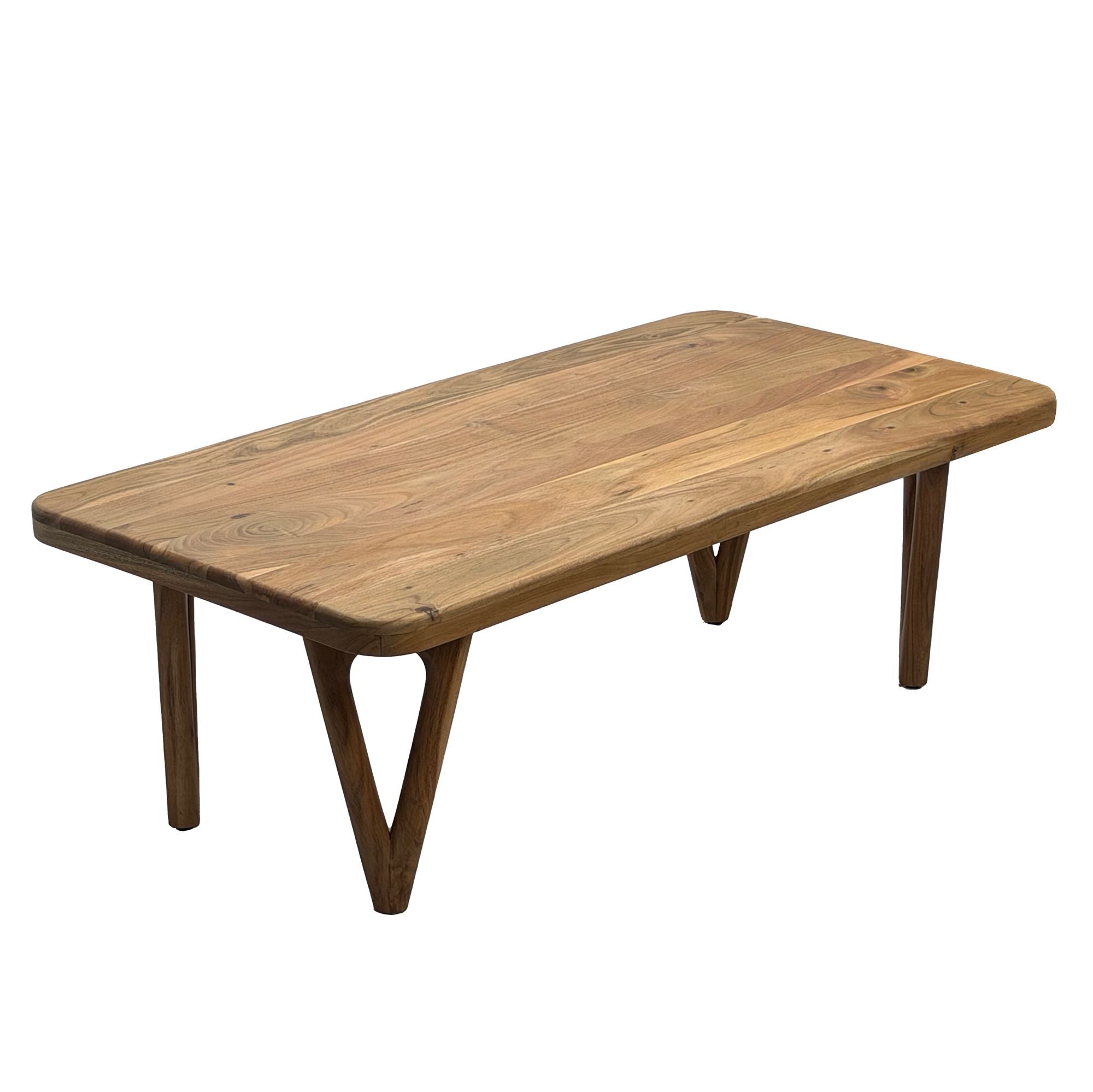 Sofabord   Massivt Akacietræ 120 Cm Rektangulært Stuebord Designer Loungebord Med Afrundede Hjørner  Landligt  Håndlavet