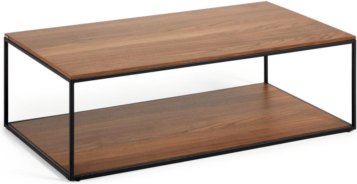 Sofabord Kaffebord Kave Home Yoana   Valnødetræfinér Med Mat Sort Metalramme H35xb110xd60 Cm   Vintage Industrielt Design