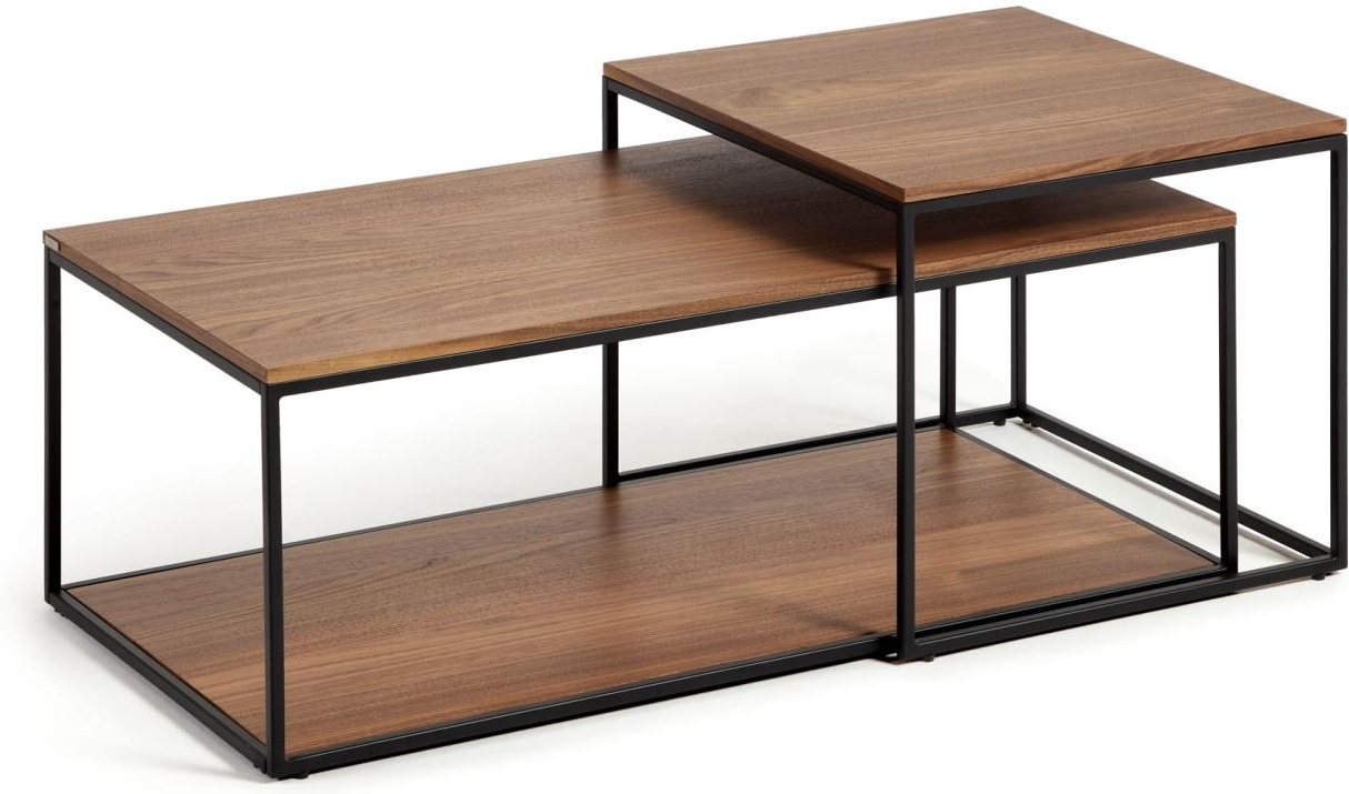 Sofabord Kaffebord Kave Home Yoana   Valnødfiner Og Mat Sort Jernramme 100x50x43 Cm