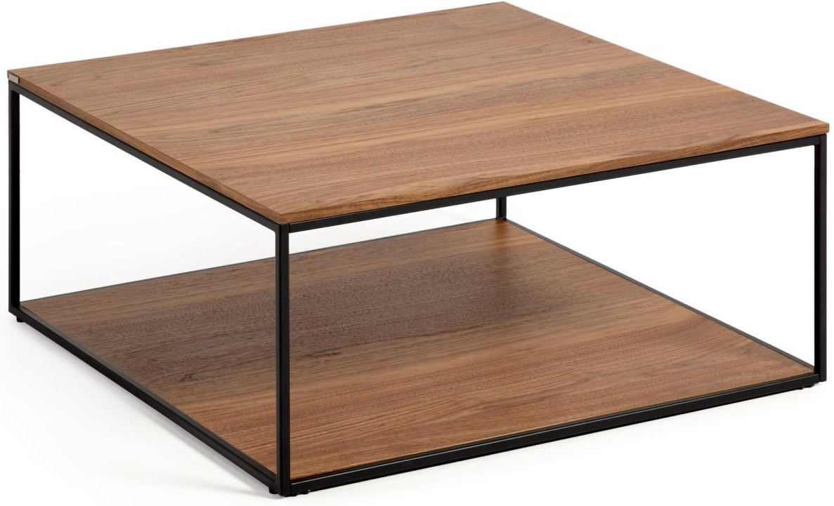 Sofabord Kaffebord Kave Home Yoana   80x80x35 Cm Valnødtræfiner  Mat Sort Metalstel