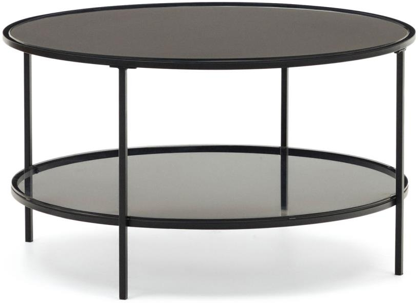 Sofabord Kave Home Gilda   Nordisk Moderne Kaffebord   Mat Sort Hærdet Glas   Stål 80x80x45 Cm