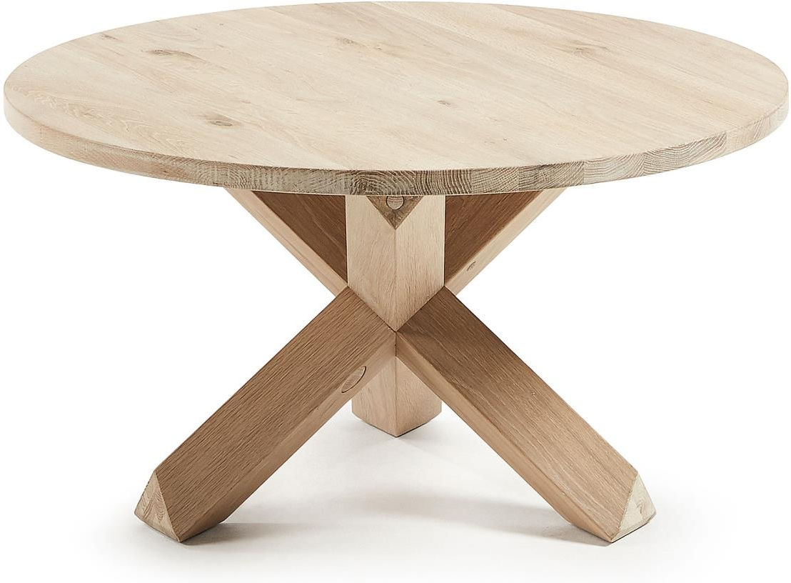 Sofabord Kave Home Lotus Loungebord   Massivt Egetræ Med Hvid Vask ø65   H45 Cm