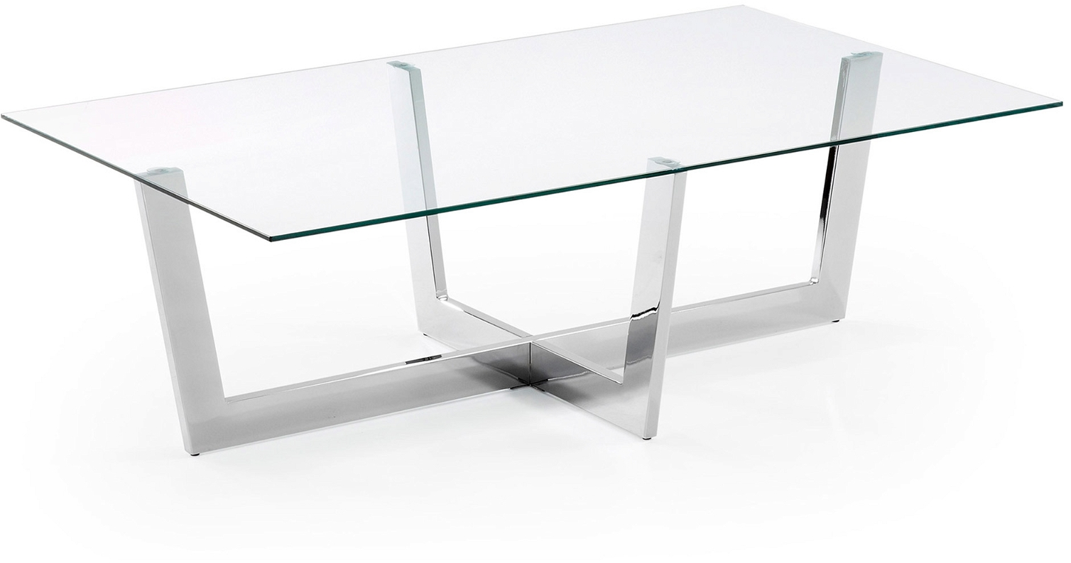 Sofabord Kave Home Plam Sølv Klar Loungebord   Hærdet Glas Med Pulverlakerede Stålben 120x70x38 Cm