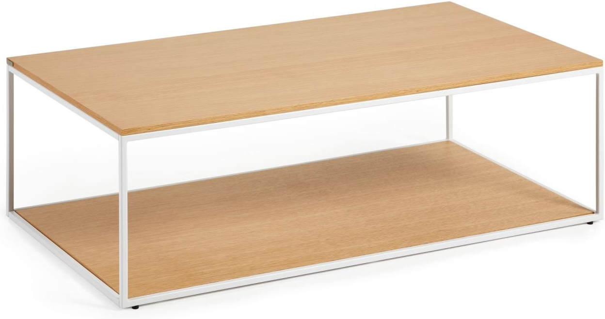 Sofabord Kave Home Yoana Kaffebord   Nordisk Moderne Egetræsfinér   Hvid Pulverlakeret Metal  Justerbare Fødder  110ã 60ã 35 Cm