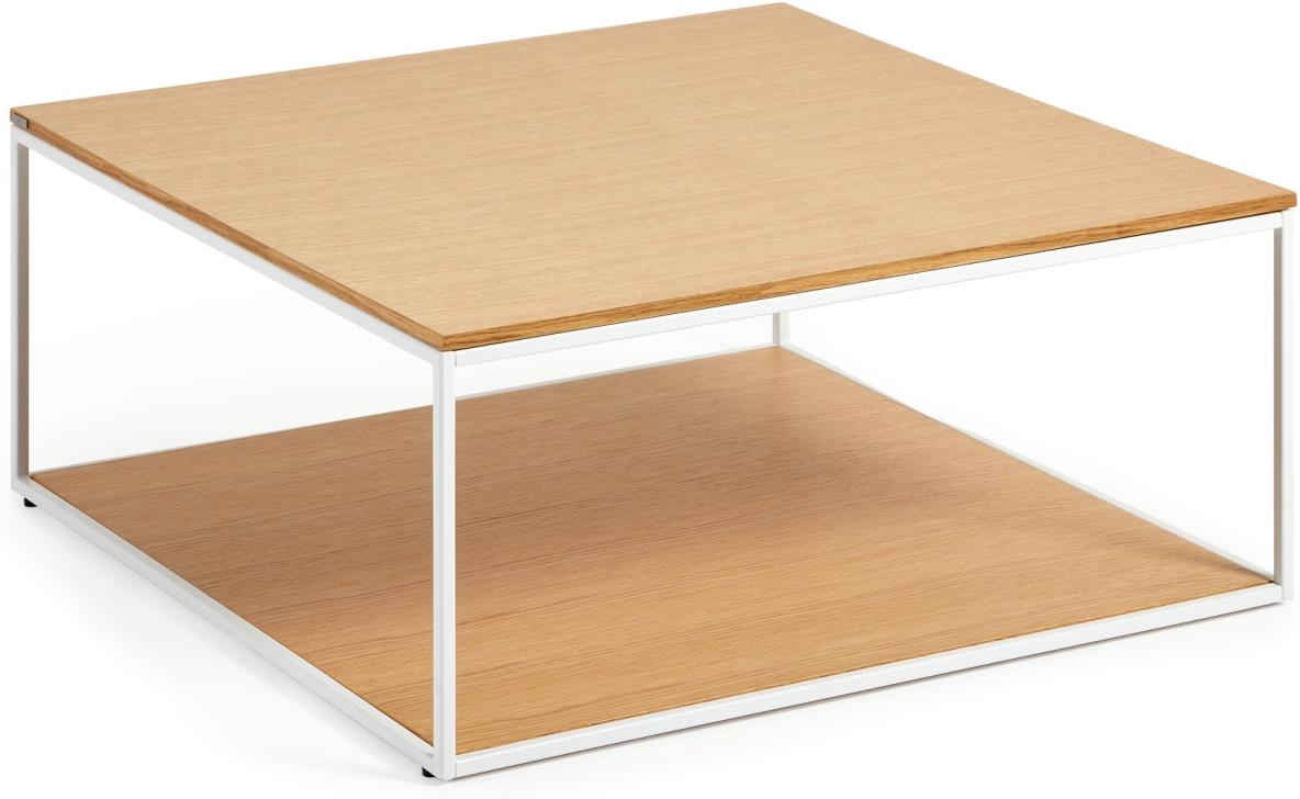 Sofabord Kave Home Yoana 80x80x35 Cm Natur Hvid Egefiner   Stålstel