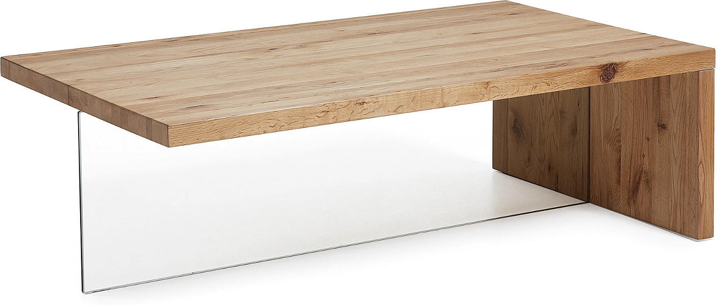 Sofabord Loungebord Kave Home Tulsi Massivt Egetræ Og Hærdet Glas Natur Klar 120ã 70ã 38 Cm
