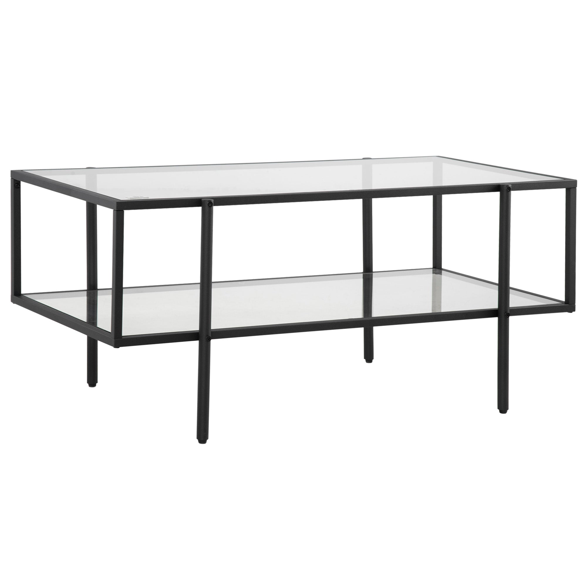 Sofabord Med Hylde  Justerbare Fødder  Stålstel  Glasplade  100   55   45   Cm  Hvid