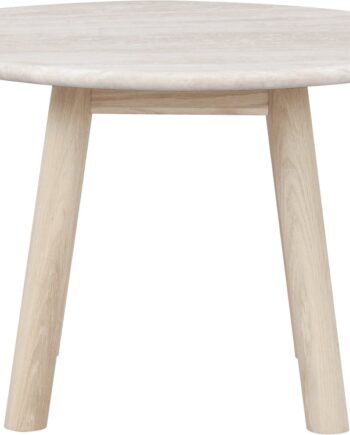 Sofabord Rowico Taransay Rundt   Massiv Italiensk Travertin Og Fsc-eg  ø60    H40 Cm  Beige Hvidvasket