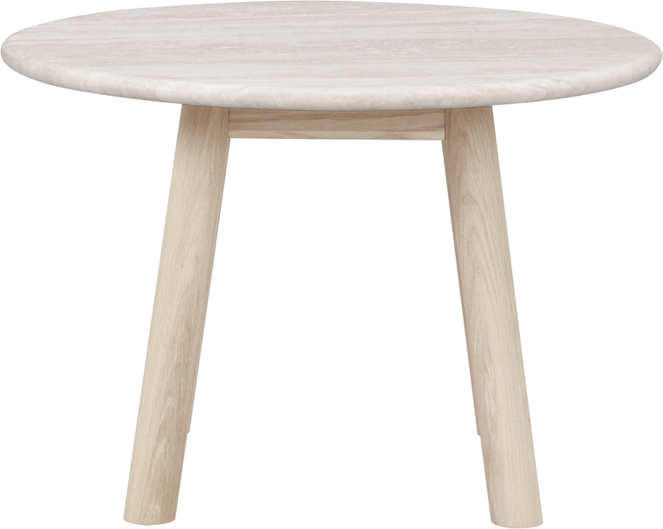 Sofabord Rowico Taransay Rundt   Massiv Italiensk Travertin Og Fsc-eg  ø60    H40 Cm  Beige Hvidvasket