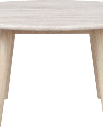 Sofabord Rowico Taransay ø90 Cm   Beige Italiensk Travertin Og Massiv Eg