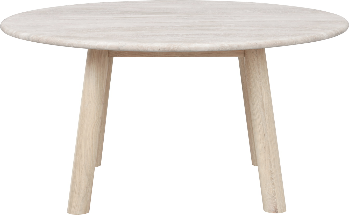 Sofabord Rowico Taransay ø90 Cm   Beige Italiensk Travertin Og Massiv Eg