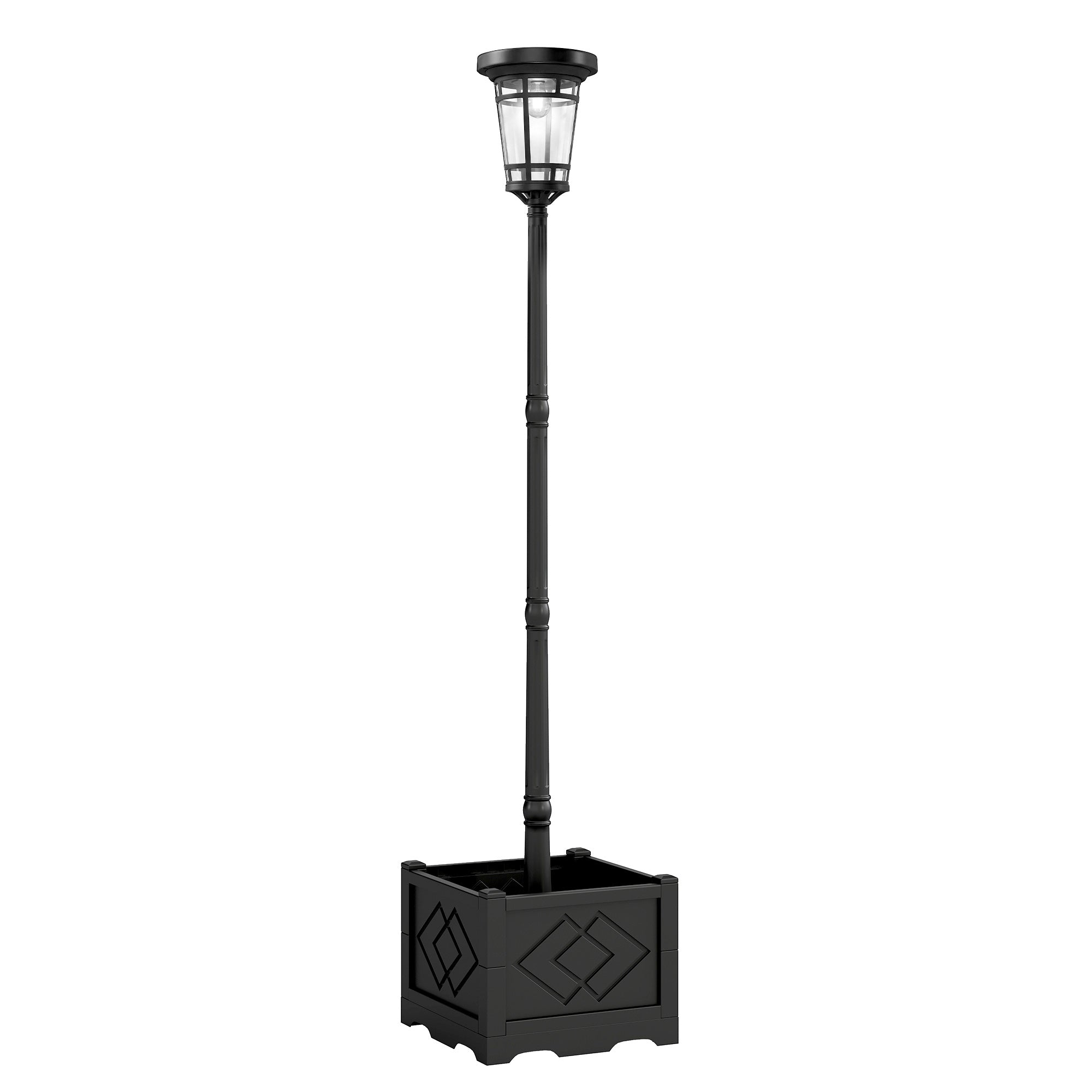 Solcelledrevet Gulvlampe Med Blomsterpotte 195 Cm Udendørs Havelanterne Med Lysstyrkeniveauer Lysstyringsafbryder Ip44