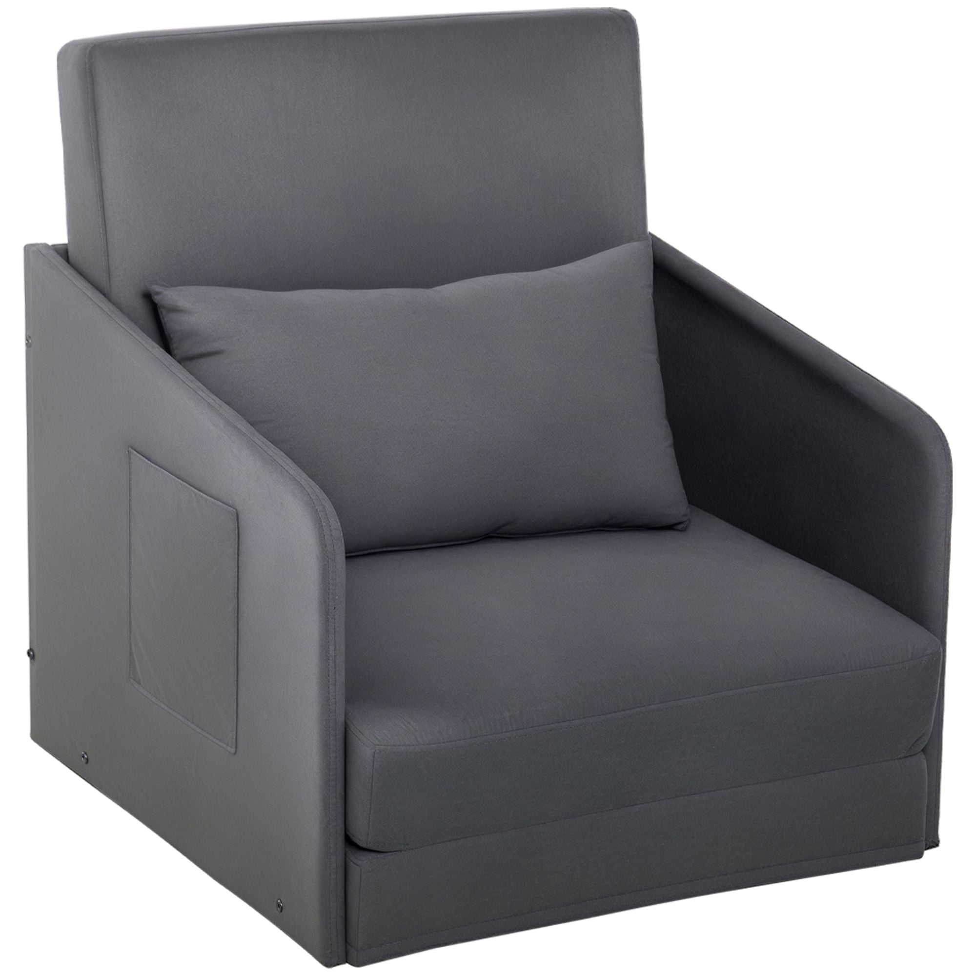 Sovesofa Enkeltsofa Vaskbart Betræk   Sidelommer Pude Metalgrå 70   76   77 Cm