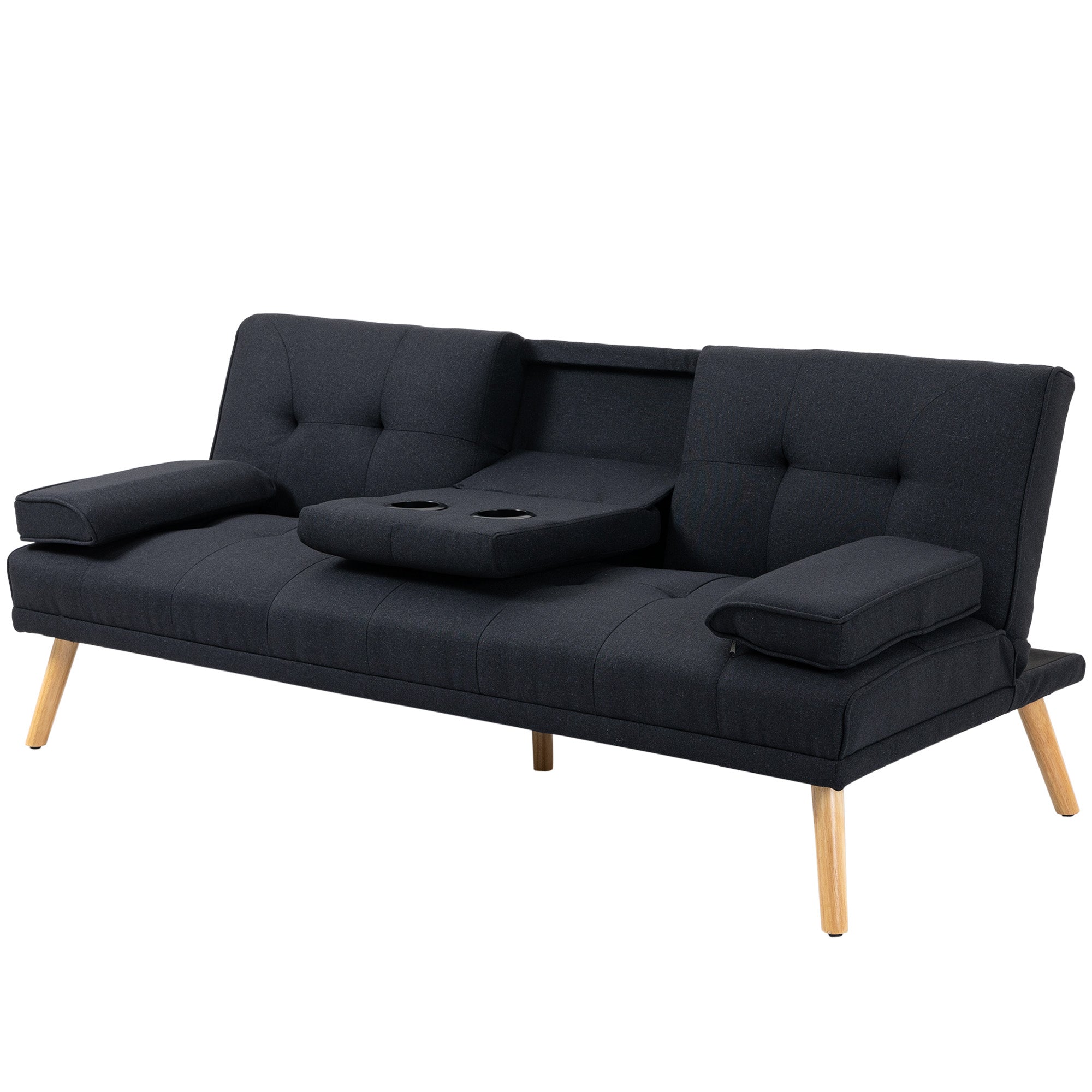 Sovesofa  Gæsteseng  Justerbar Ryglæn  Klapbord  181   77   78 Cm  Sort