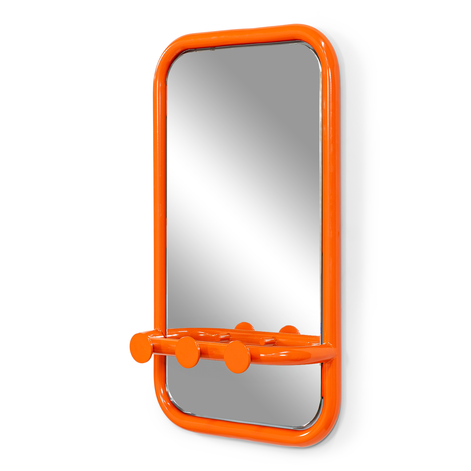 Spinder Design Retro Vægspejl       Knager Spejlglas Og Pure Orange Stål  60x35