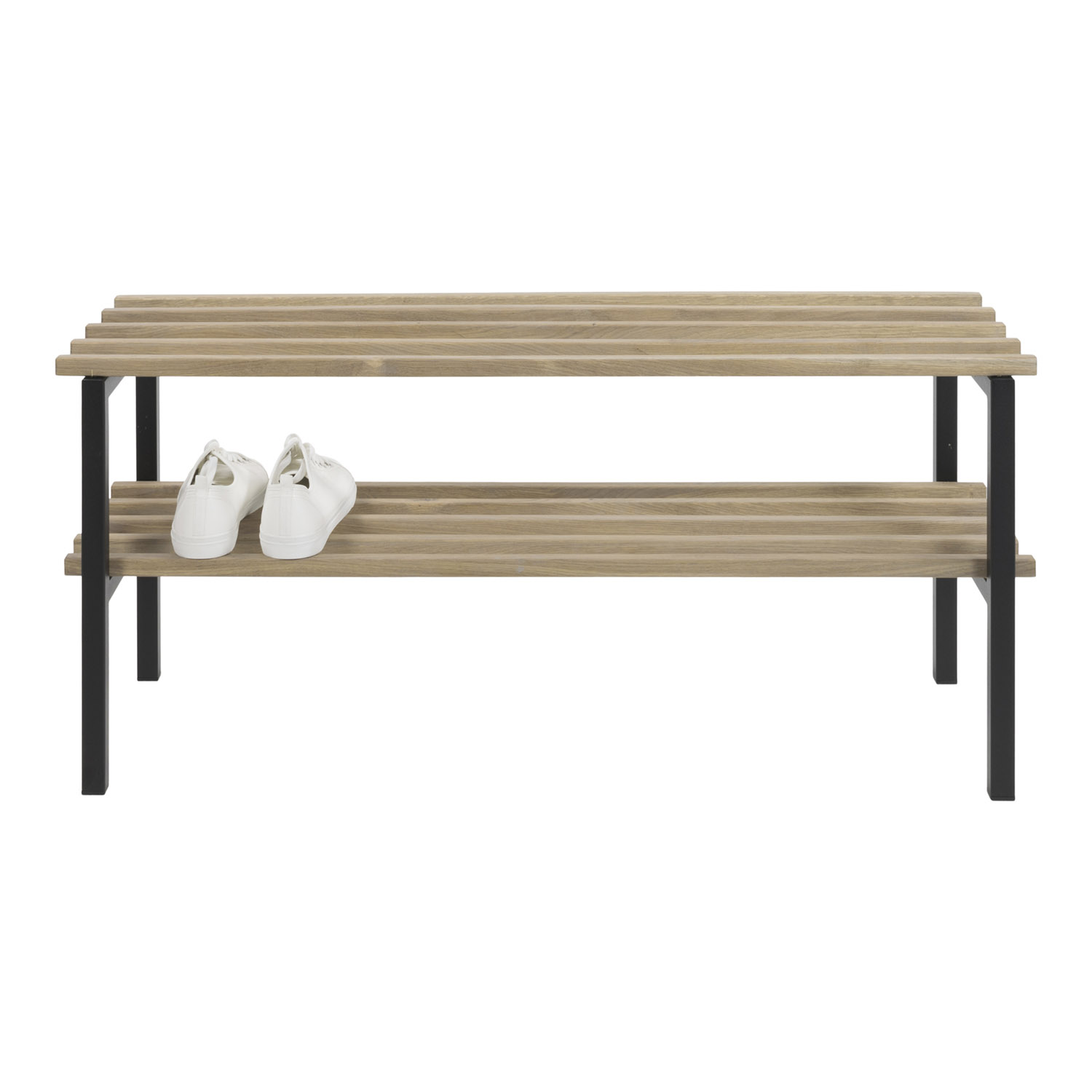 Spinder Design Rizzoli Entrébænk       Hylder Egetræ Og Sort Stål  100x45