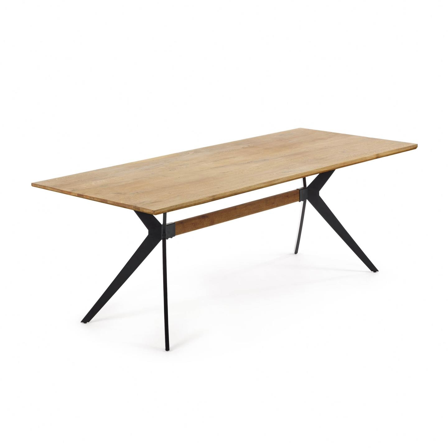 Spisebord Plankebord Kave Home Amelie Massiv Egetræ Med Sorte Pulverlakerede Stålben 160x90 Cm