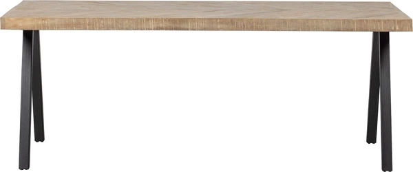 Spisebord Woood Tablo Herringbone   Natur Mangotræ Med Sildebensmønster Og Matte Sorte Metalben 200x90 Cm