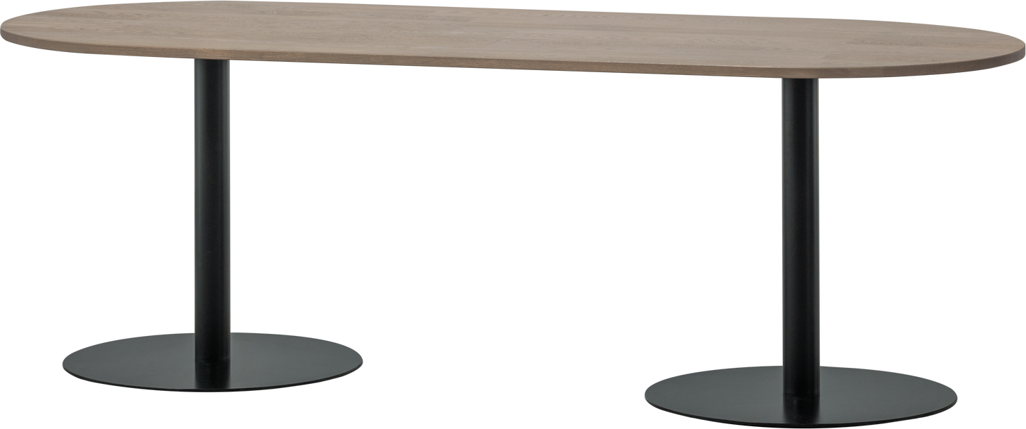 Spisebord Woood Tablo Ovalt   Egetræ  Pebble Grey  Limede Egetræslister  Sort Metalben  L220ã B90 Cm  Fsc Mix-certificeret