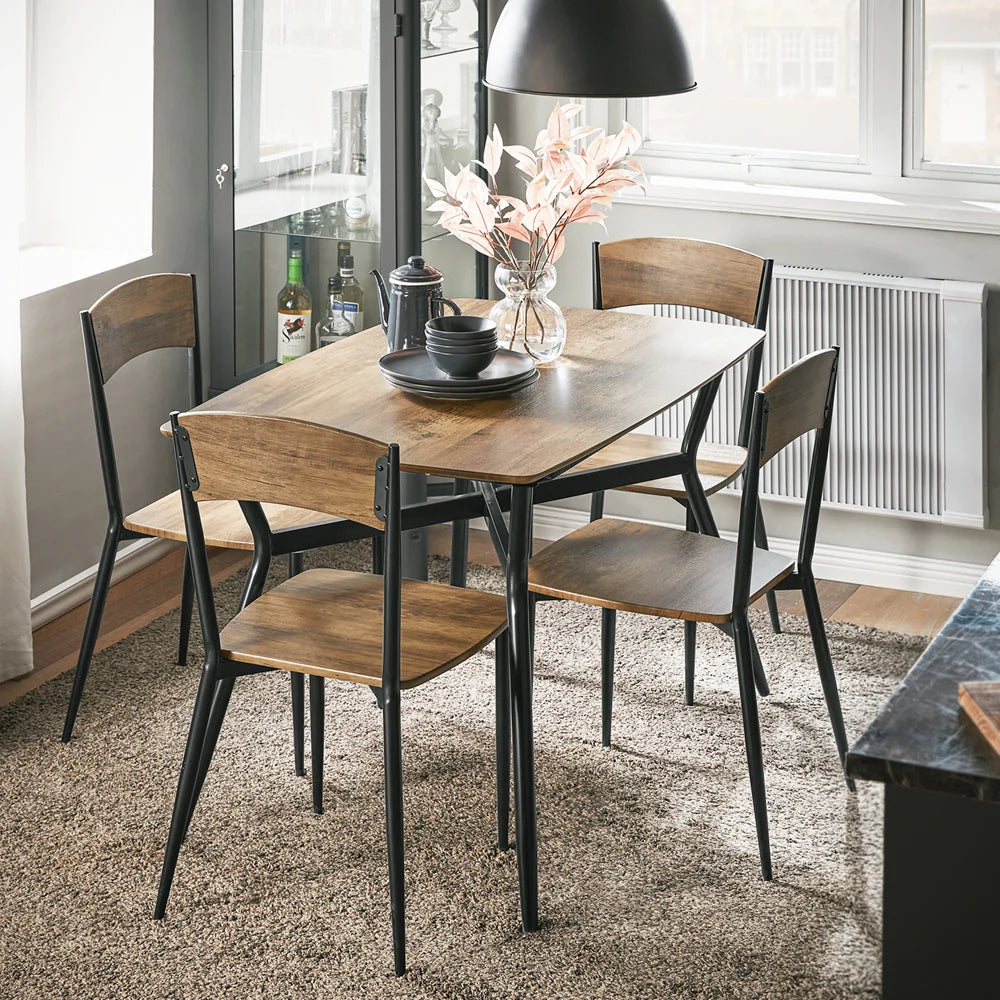 Spisebordssæt Med Bord Og   Stole   Industrielt Look  Brun