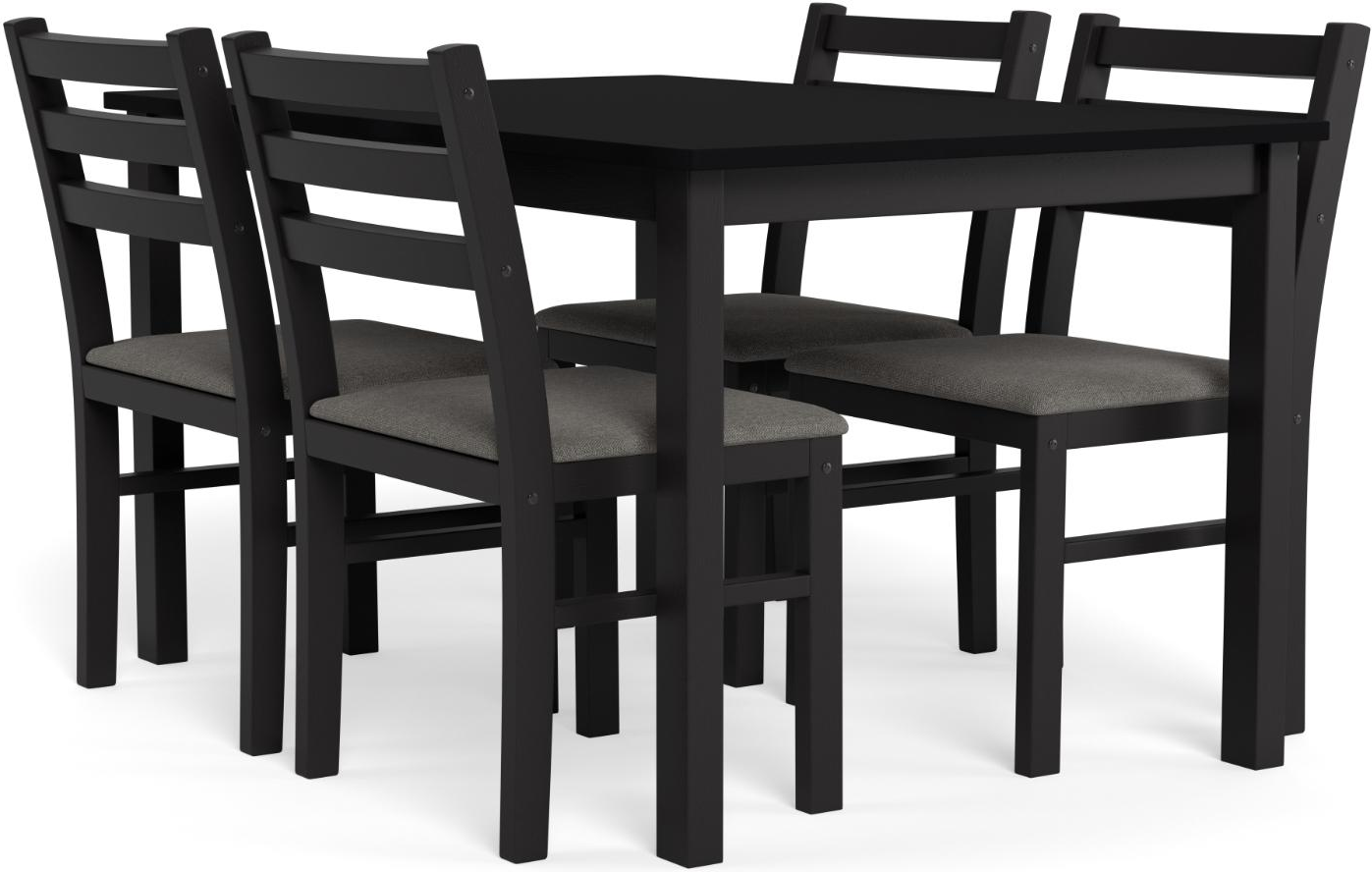 Spisebordssæt Signature Aurel 110x70 Cm Mat Sort Gummitræ Med Stole Lysegrå Sawana