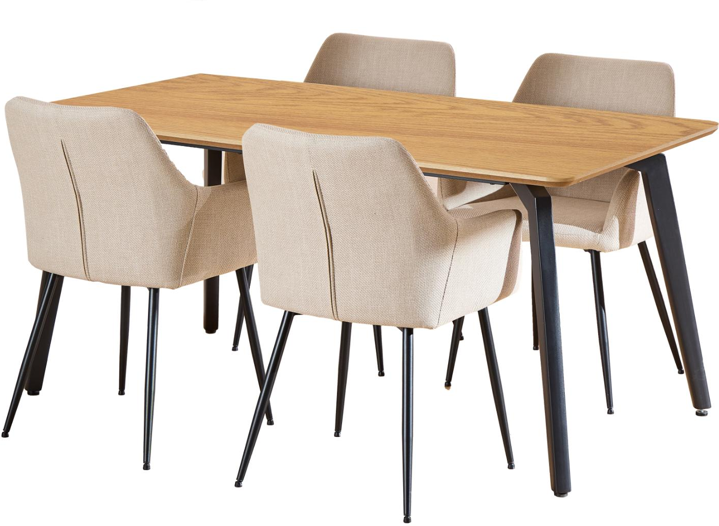 Spisebordssæt Signature Cavo Rektangulært Bord 160x90 Cm Pers Beige Basel Stofstole Eg-melamin Bordplade Mat Sort Stel