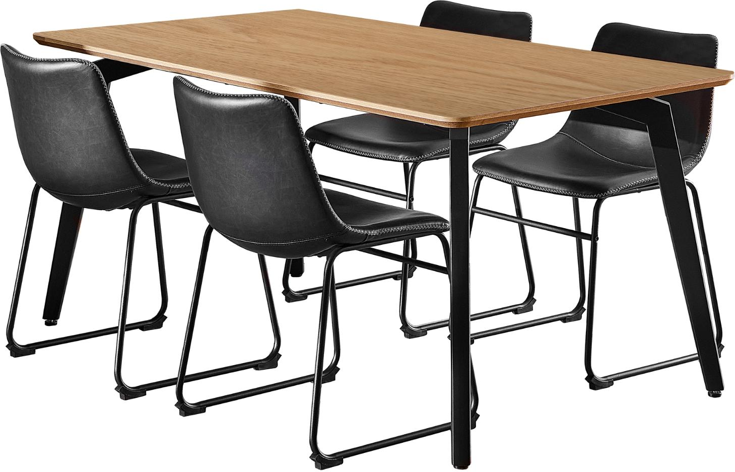Spisebordssæt Signature Cavo 160x90 Cm Eg-look Bordplade   Mat Sort Stel Med   Stole   Sort Pu-vintage