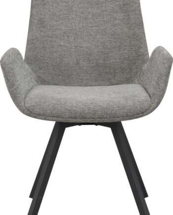 Spisebordsstol Med Armlæn Rowico Norwell Grå Brego Polyester Stof  Sorte Pulverlakerede Metalben  360 Drejefunktion