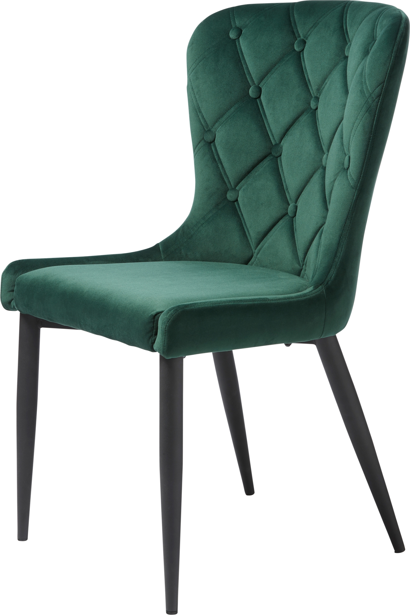 Spisebordsstol Nordique Design Granby   Mørkegrøn Fløjl Med Diamantquilting Og Sorte Metalben