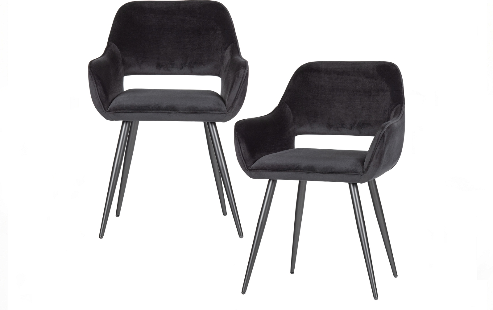 Spisebordsstol Woood Jelle Med Armlæn   Sort Fløjl Og Sorte Metalben H80xb57xl60 Cm