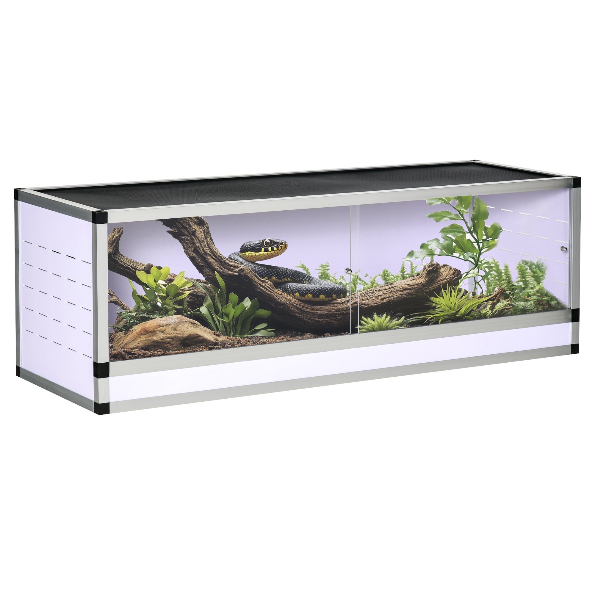 Terrarium Lavet Af Aluminium Til Krybdyr  Padder  Spindlere  Krybdyravlskasse  Netterrarium  Hvid   Sølv   Sort  120   40   40 Cm