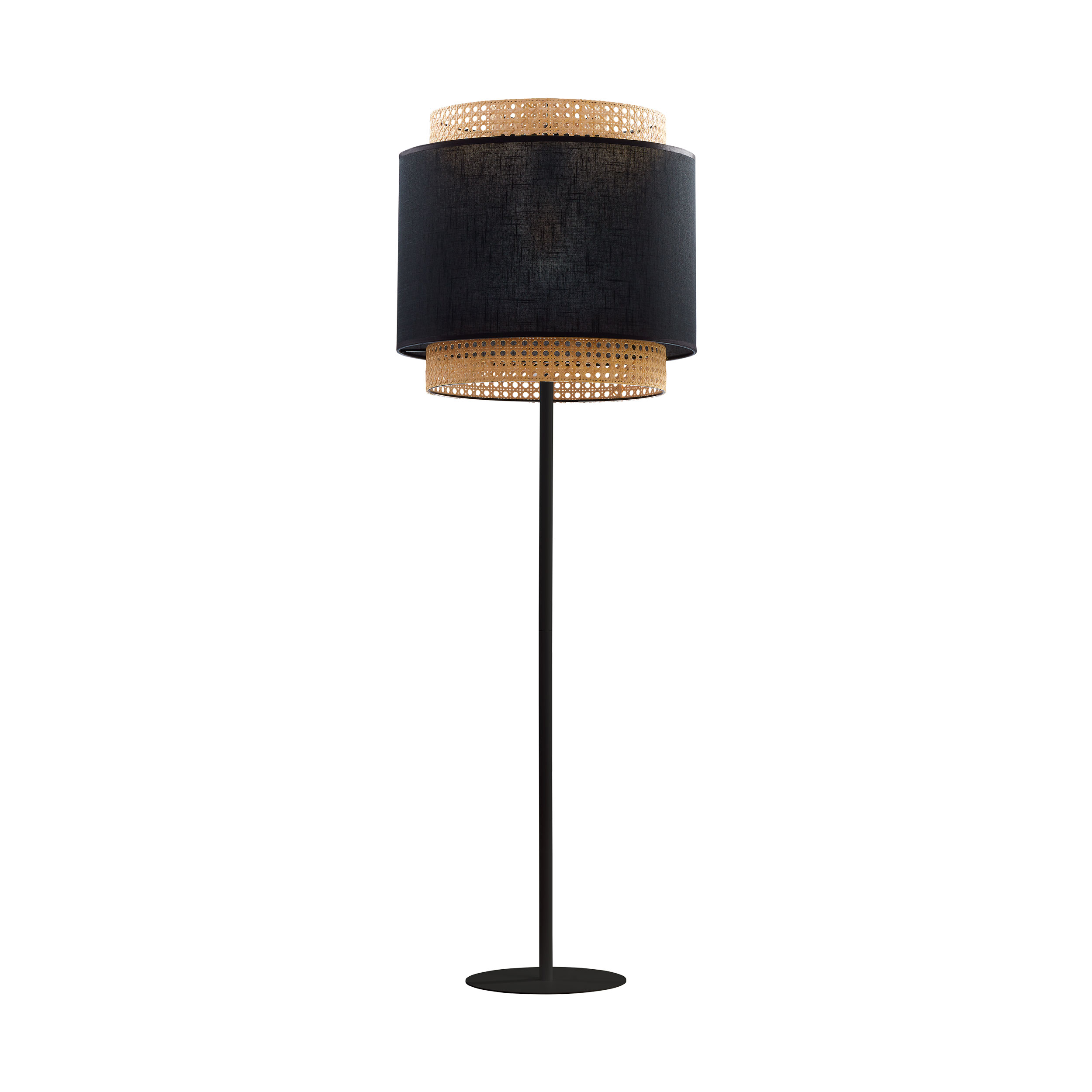 Tk Boho Gulvlampe Natur Rattan Og Sort Stof Stål