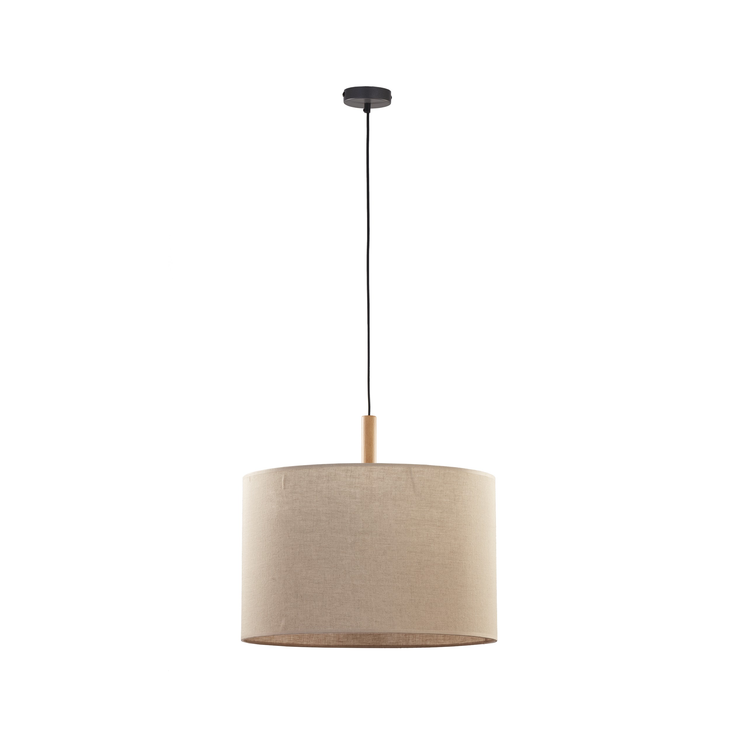 Tk Deva Loftlampe  Rund Natur Stof Fyrretræ Og Sort Stål