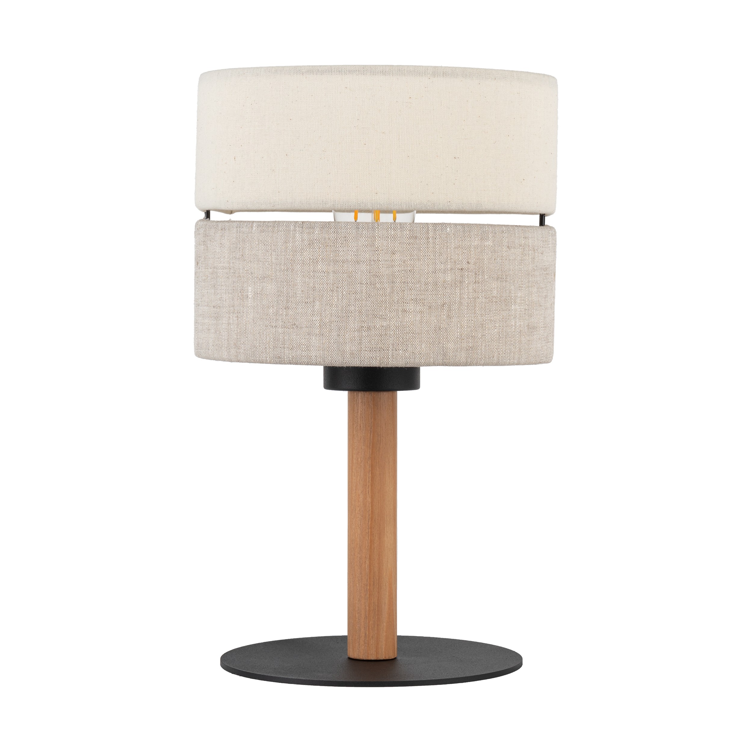 Tk Eco Bordlampe  Rund Natur Stof  Fyrretræ Og Sort Metal