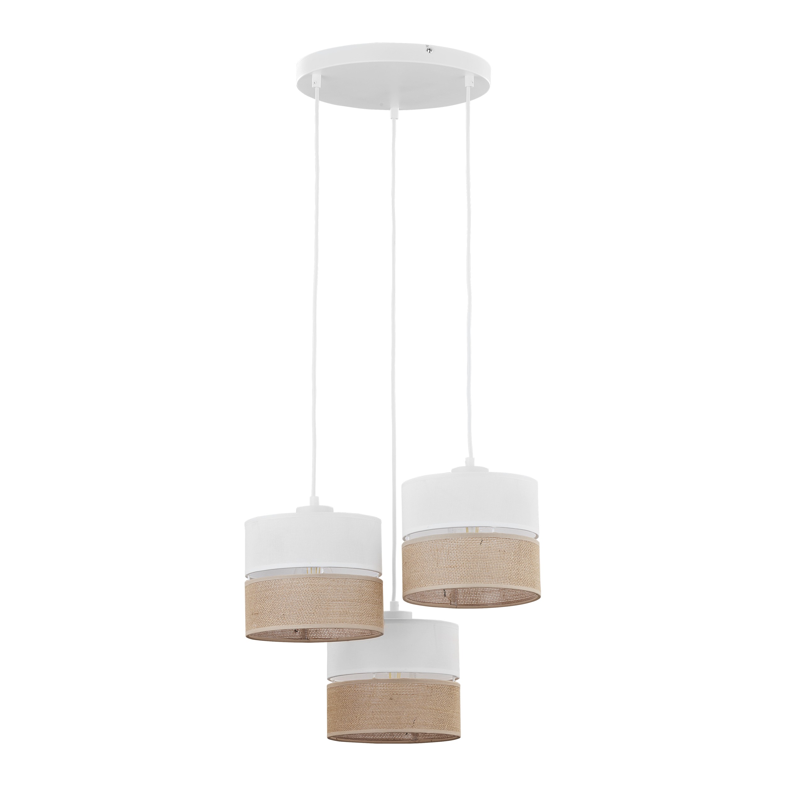 Tk Linobianco Loftlampe       Skærme Brun Jute  Hvid Stof Og Hvid Metal