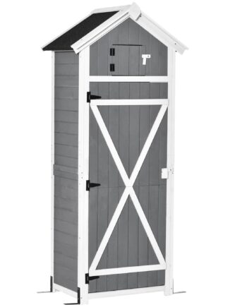 Træskur  Vejrbestandigt Redskabsskur 78x52 5x182cm  Redskabsskur Med Dør  Gavltag  Redskabsskab Med Kroge  Foldbart Bord  Redskabsskab Haveskur Til Have  Terrasse  Grå