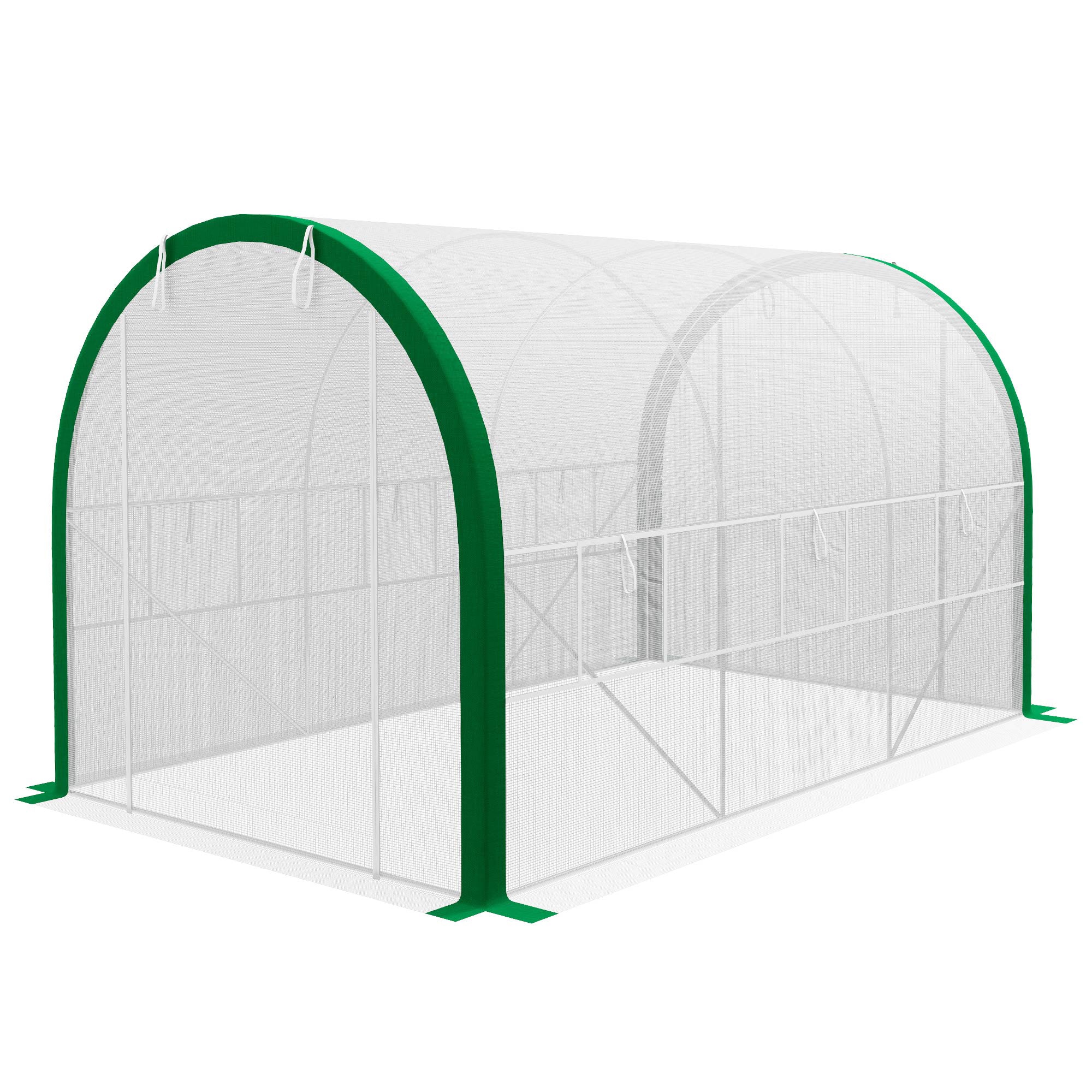 Tunneldrivhus   Galvaniseret Stål   358x210x210 Cm   Lynlåsdøre Og Netvinduer   Hvid