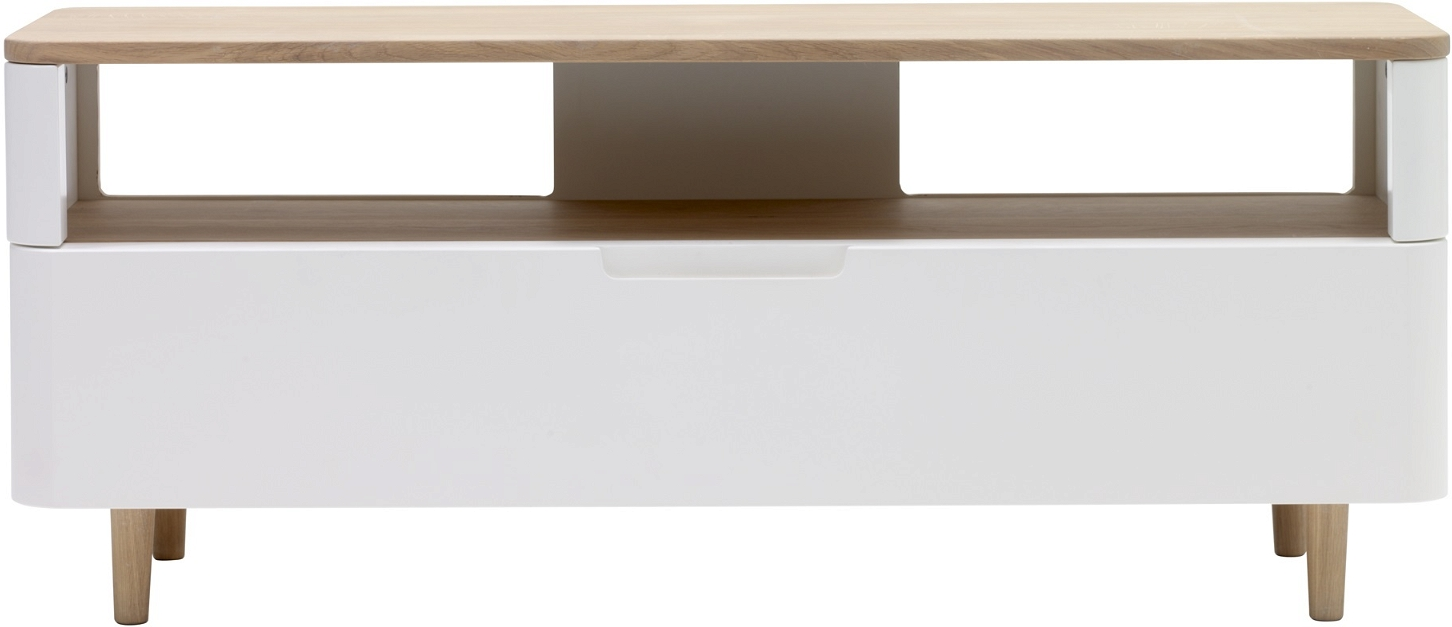 Tv-bord Nordique Design Amalfi   Egetræ   Hvid Mdf 120ã 40ã 49 Cm Med Skuffe Og åben Hylde