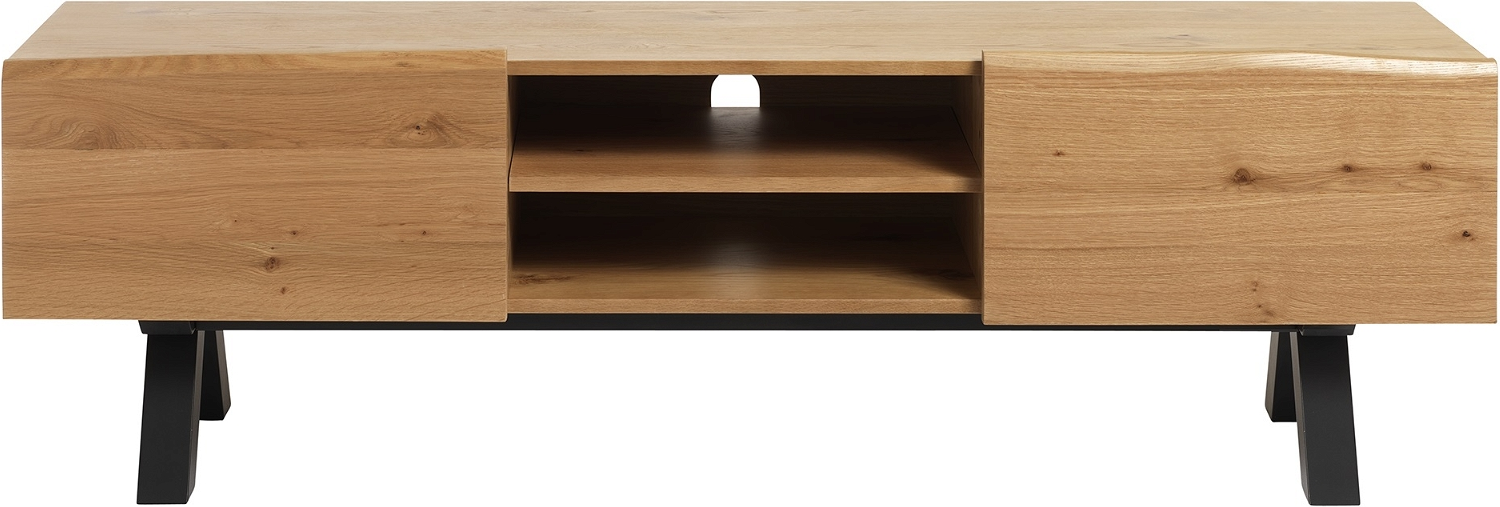 Tv-bord Nordique Design Oliveto   Egetræ Metal  Moderne Opbevaring Med Bølgete Kanter  170x42 5x55 Cm