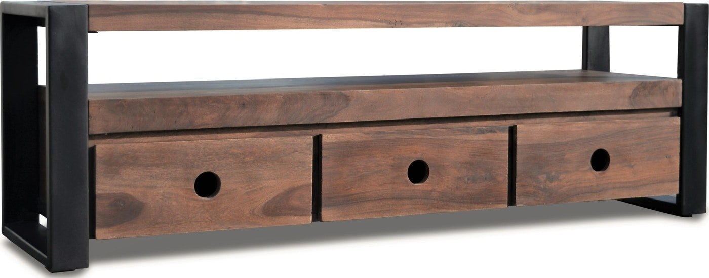 Tv-bord Obuzi Hayfay   Massivt Rosentræ   Jernstel  175x40x50 Cm  Mørk Natur Sort
