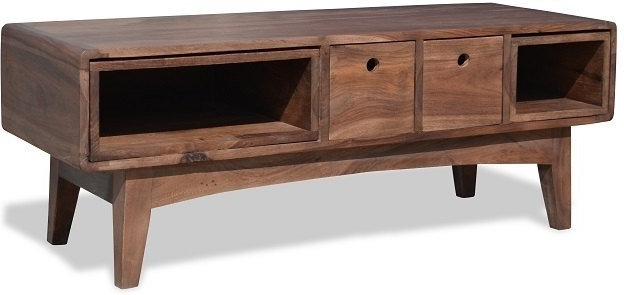 Tv-bord Obuzi Stuka Tv-møbel   Massivt Rosentræ Med Sort Jernstel 110x40x45 Cm
