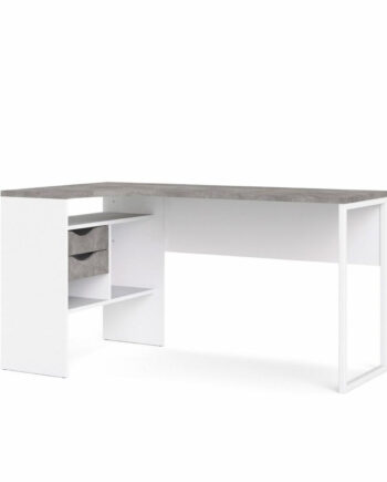 Tvilum Function Plus Hjørneskrivebord       Skuffer Grå Hvid Folie Og Hvid Stål  145 1x81