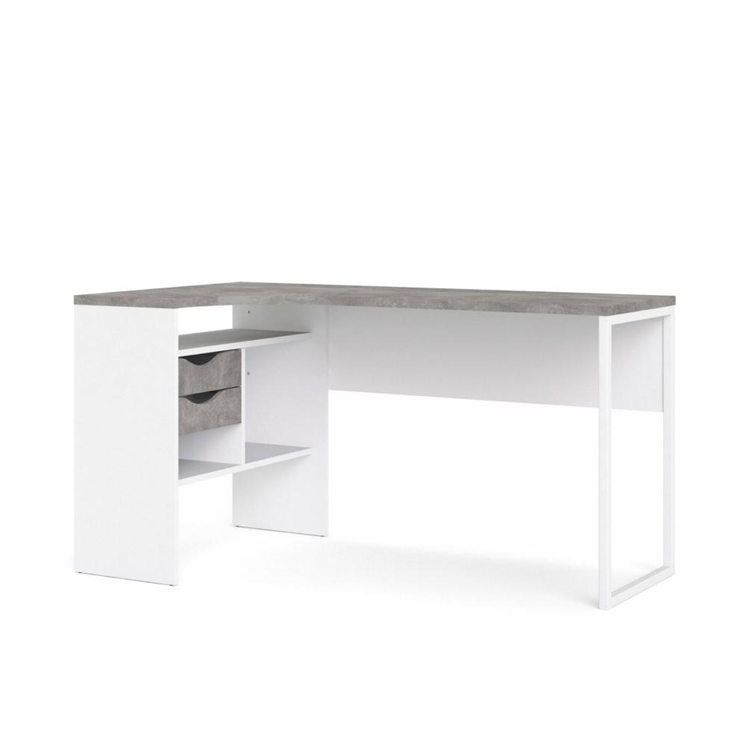 Tvilum Function Plus Hjørneskrivebord       Skuffer Grå Hvid Folie Og Hvid Stål  145 1x81