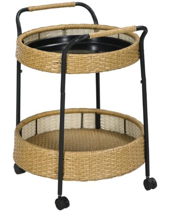 Udendørs Serveringsvogn    Etager  Bremser  Polyrattan  Metalramme  ø50   66h Cm  Gul