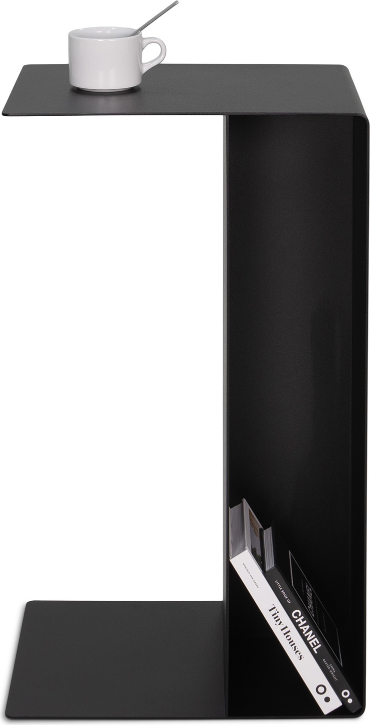 Udendørs Sidebord Sofabord Spinder Design Slide  -formet Sort Stål H68xb30xd40 Cm Med Hylde
