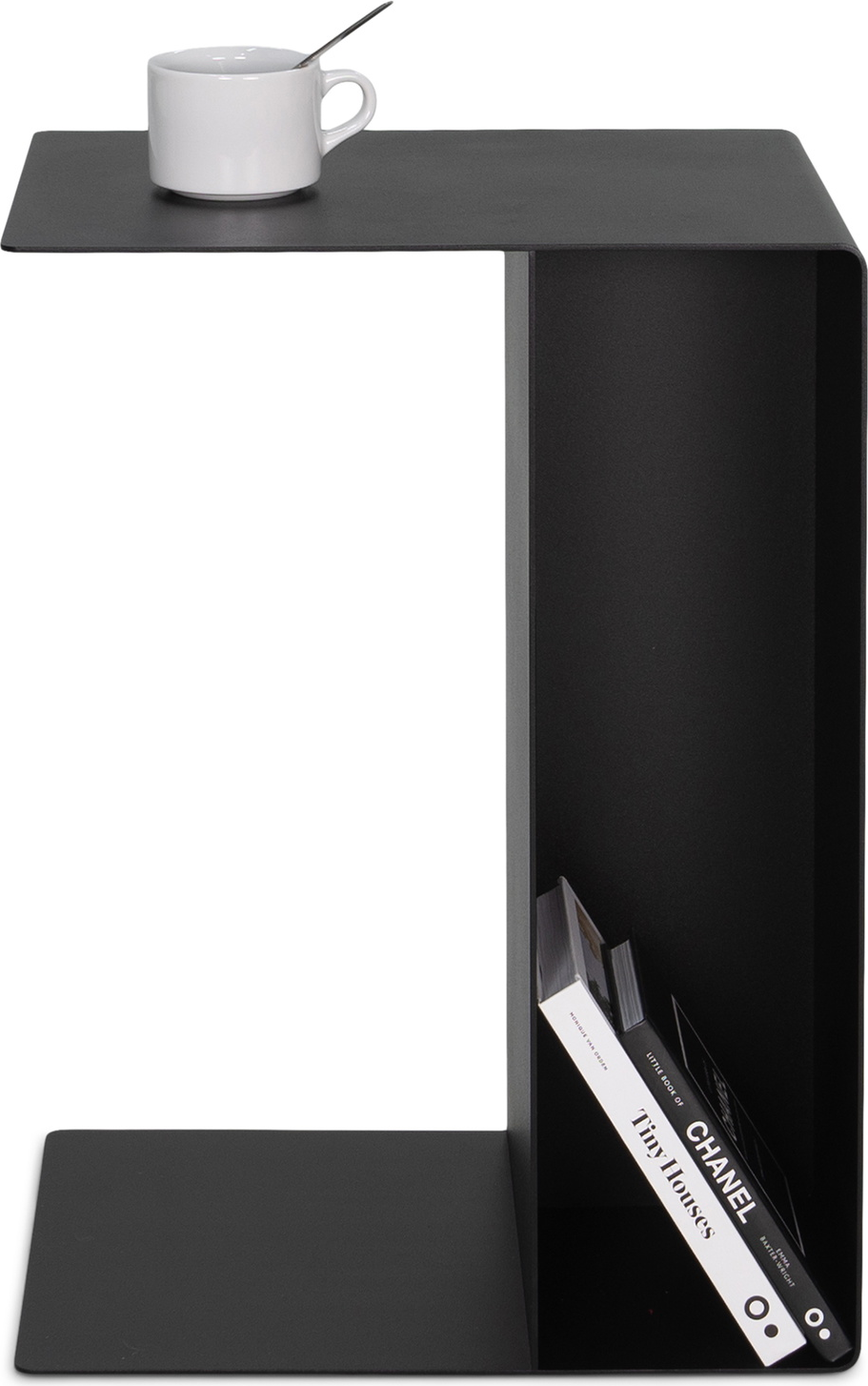 Udendørs Sidebord Spinder Design Slide Sort Stål Med åben Hylde H54ã B30ã D40 Cm
