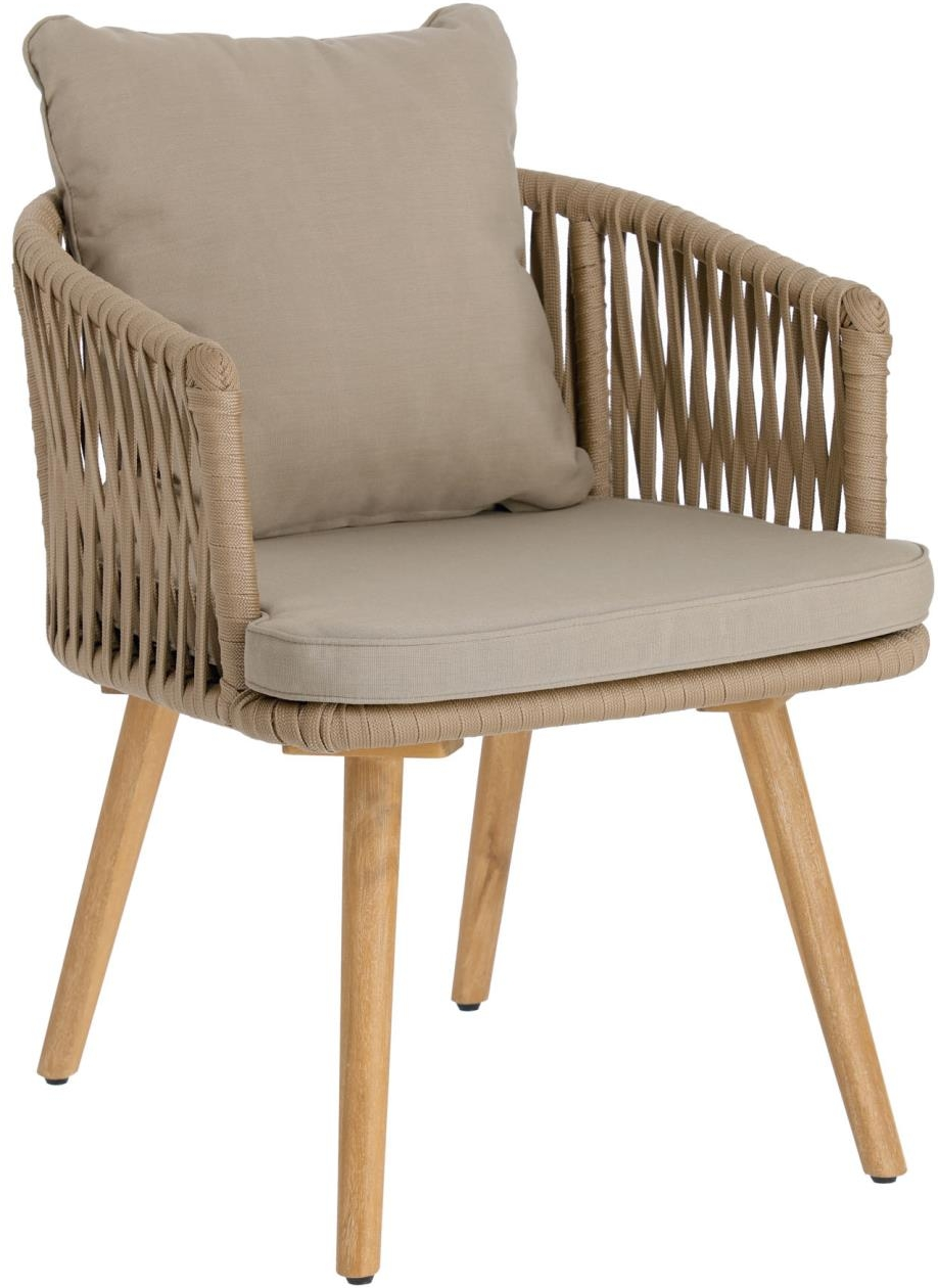Udendørs Spisebordsstol Kave Home Hemilce Havestol Beige Håndvævet Snor Robust Aluminiumramme