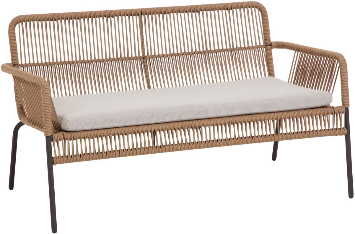 Udendørs -personers Loungesofa Kave Home Samanta Beige Polyesterreb Sort Galvaniseret Stål