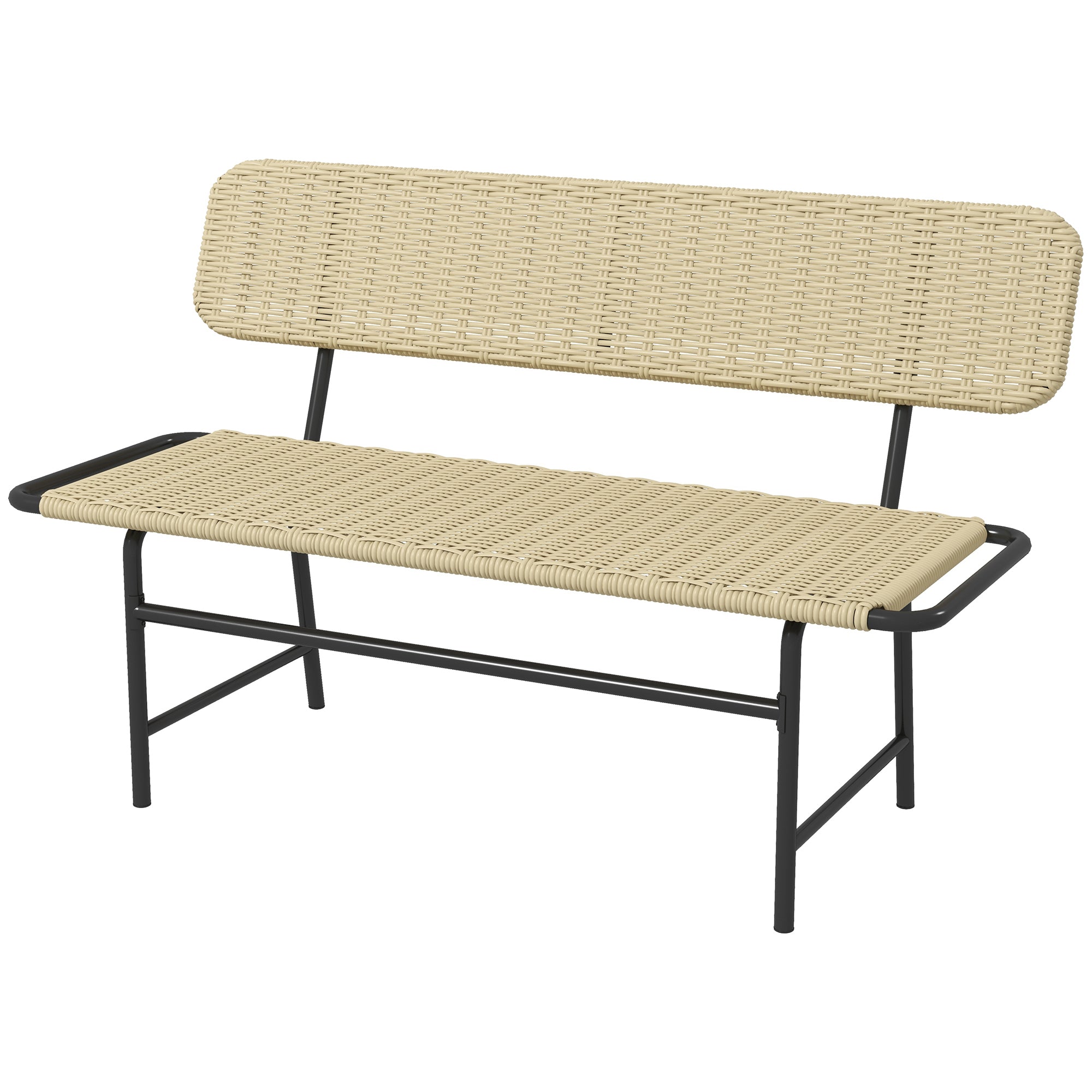 Udendørsbænk Til   Personer  Kunstig Rattan  Rustfri Metalramme  132   66   80 Cm  Khaki